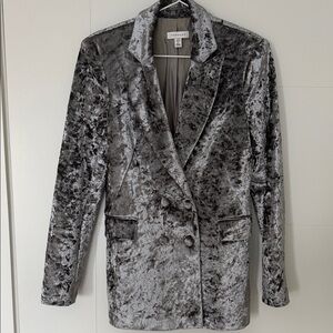 Topshop Gray Velvet Double-Breasted Blazer